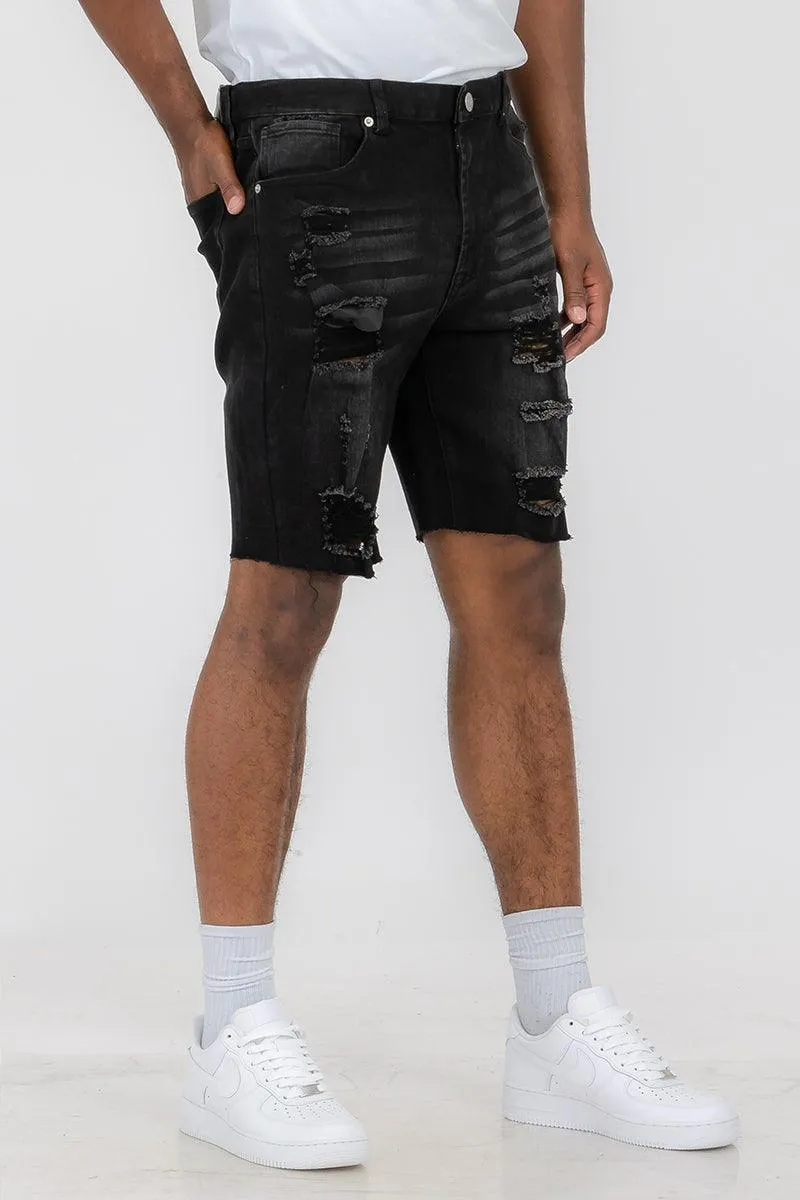 Camo Color Block and Black Denim Jean Short Set