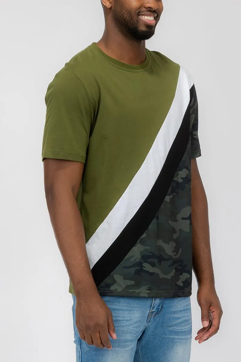 Camo Color Block and Black Denim Jean Short Set