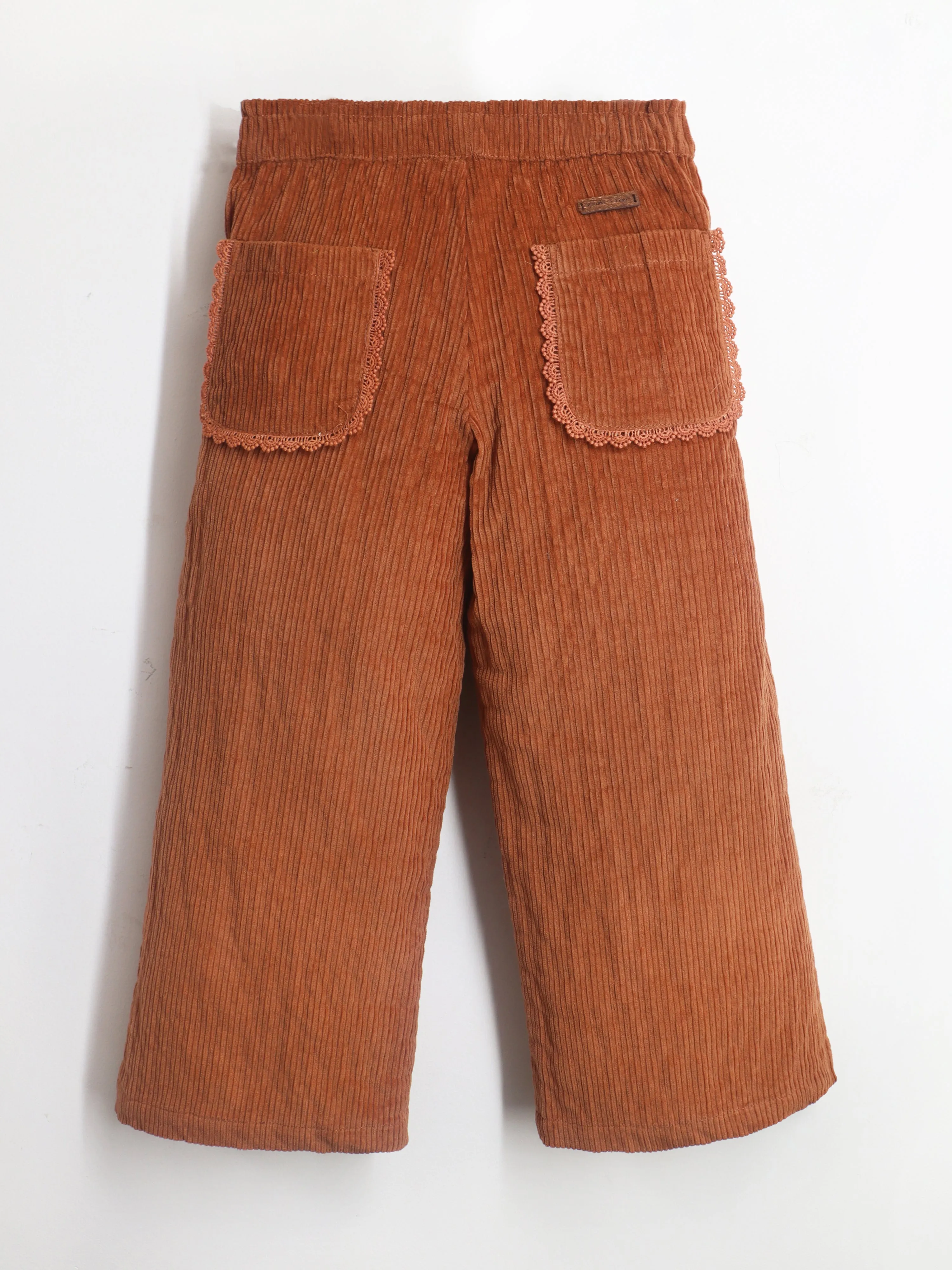 Cherry Crumble Smart Casual Brown Cotton Elasticated Culottes Pant For Girls