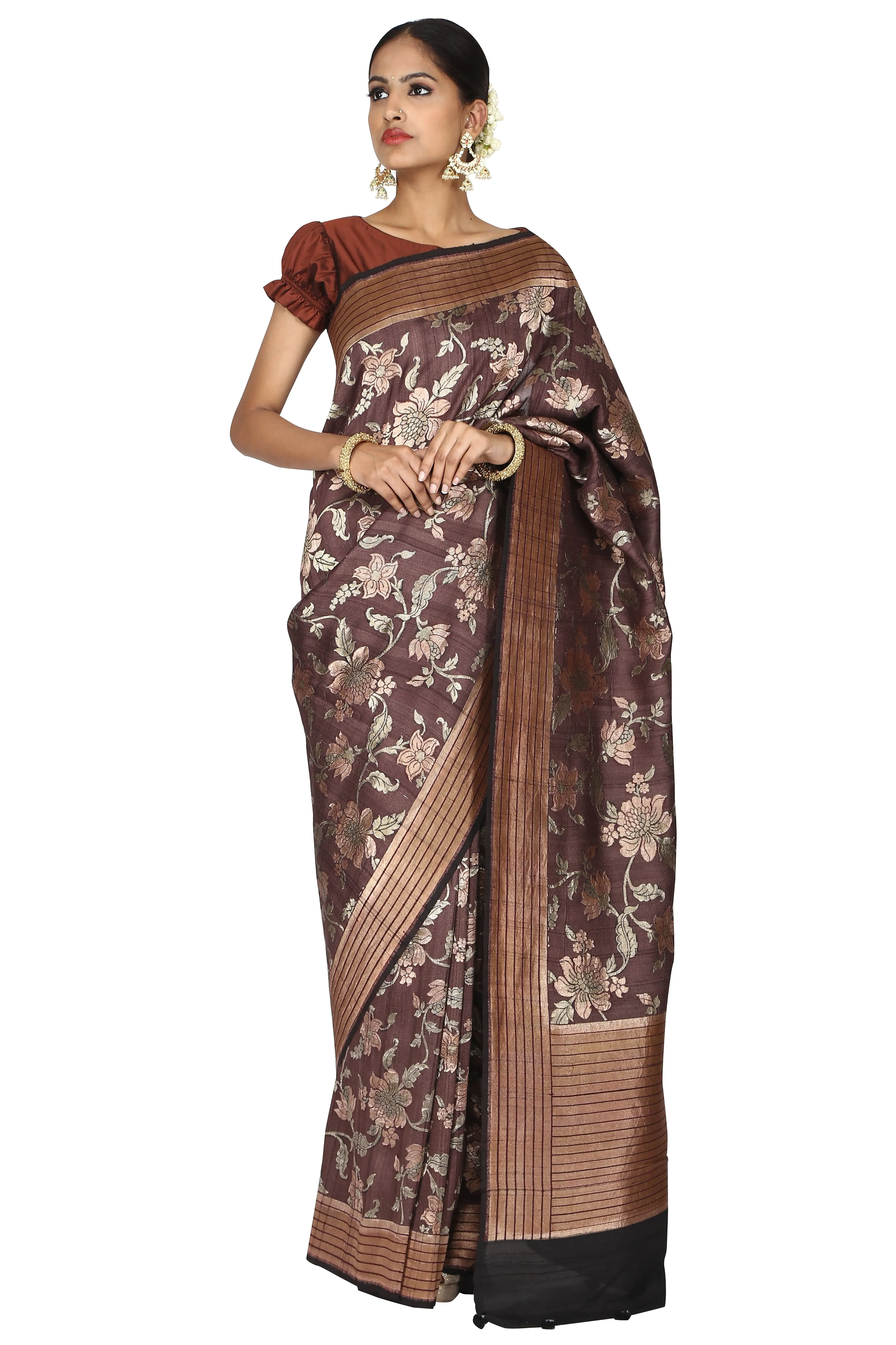 Cinnamon brown saree.