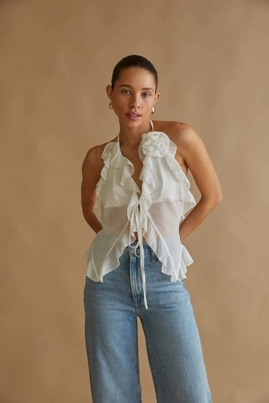 Claudia Rosette Chiffon Halter Top