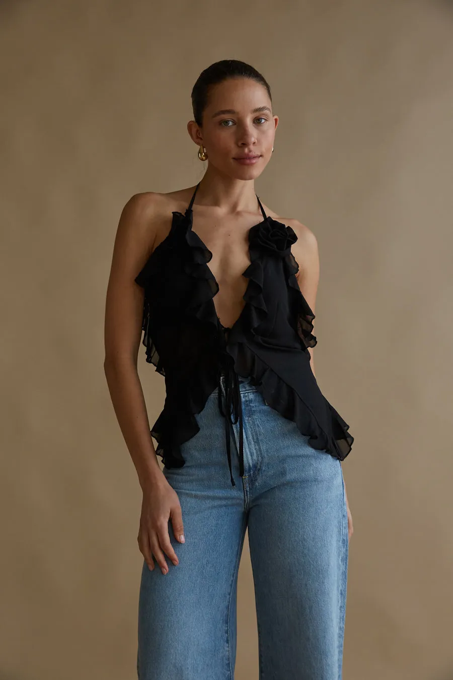 Claudia Rosette Chiffon Halter Top