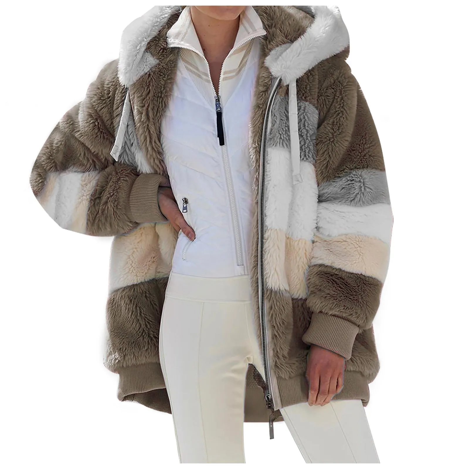 Color Block Drawstring Oversize Warm Hoodie Pullover