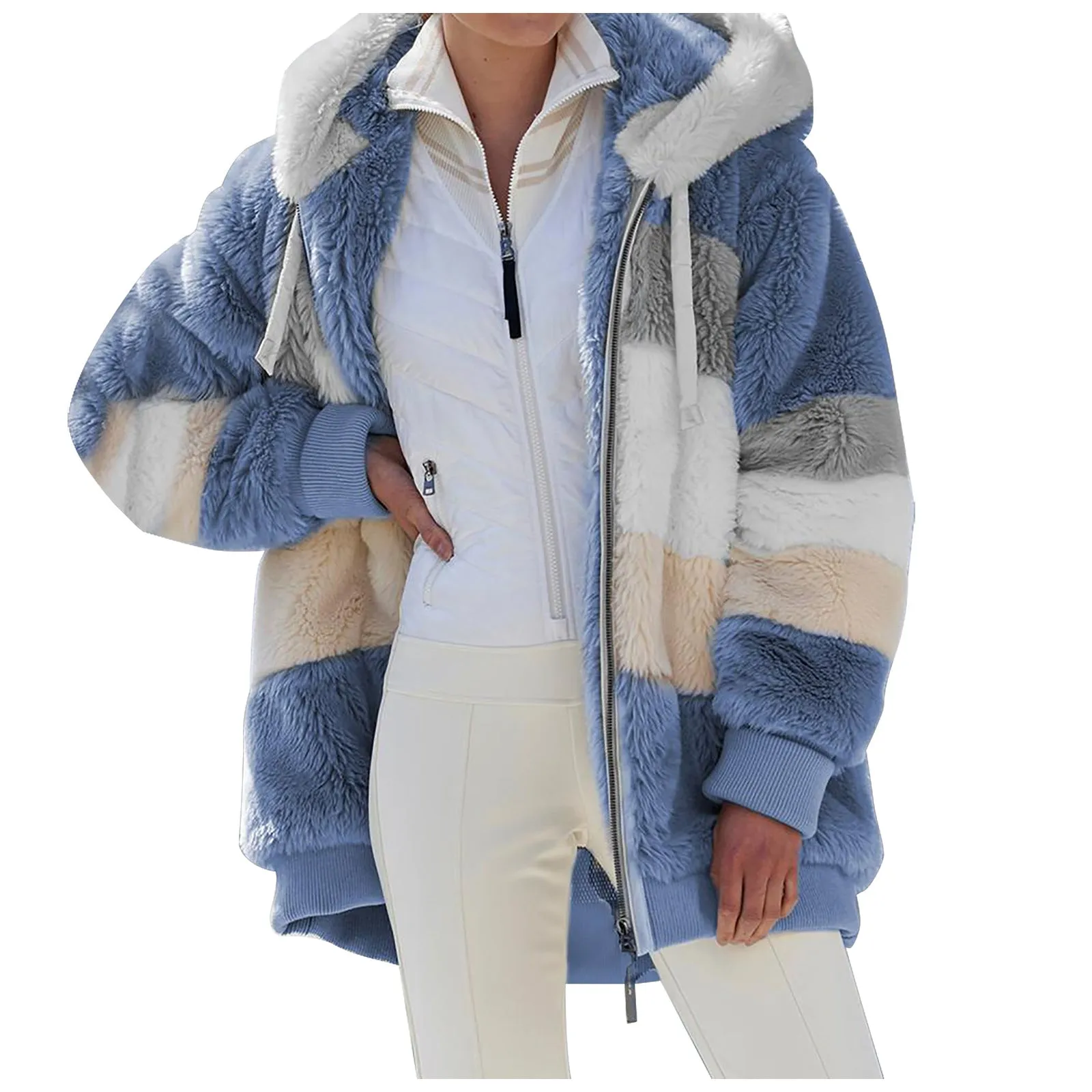 Color Block Drawstring Oversize Warm Hoodie Pullover