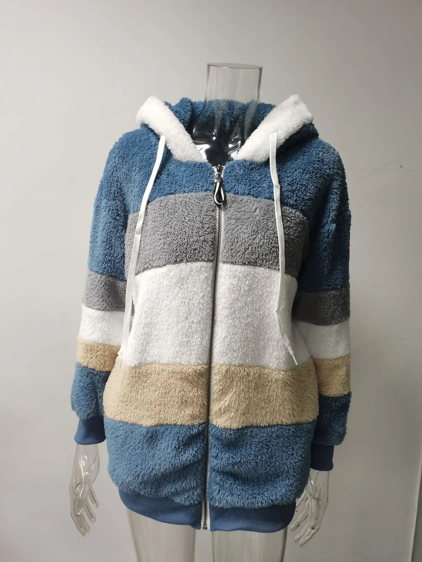 Color Block Drawstring Oversize Warm Hoodie Pullover