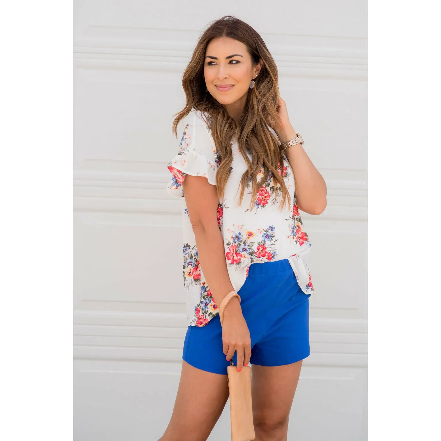 Coral Floral Ruffle Blouse
