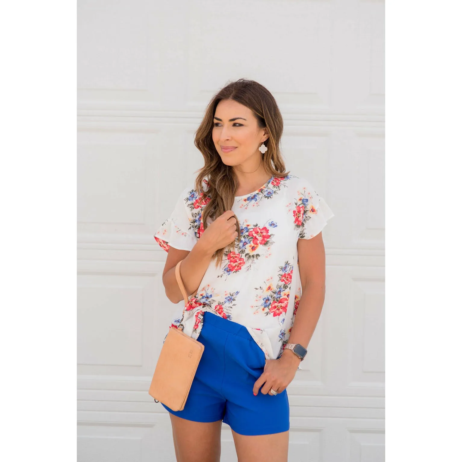 Coral Floral Ruffle Blouse