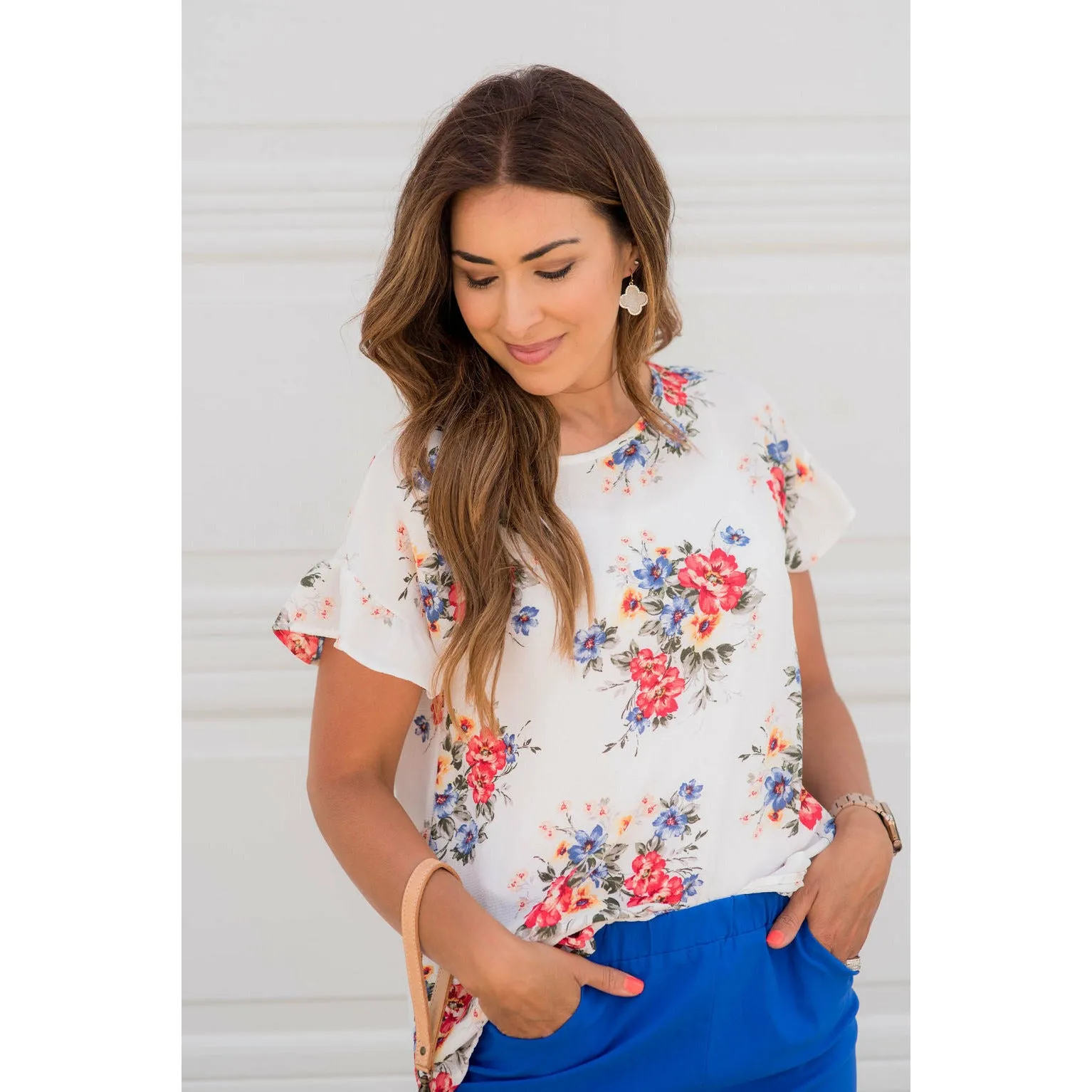 Coral Floral Ruffle Blouse