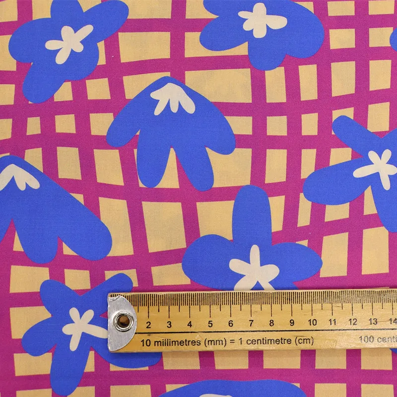 Cotton Poplin - Purple and Blue - Flower Trellis
