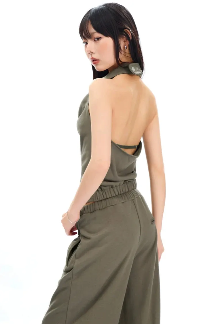 Cowl Neck Satin Halter Crop Top