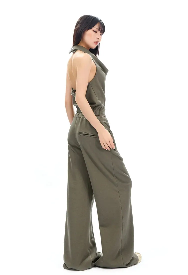 Cowl Neck Satin Halter Crop Top