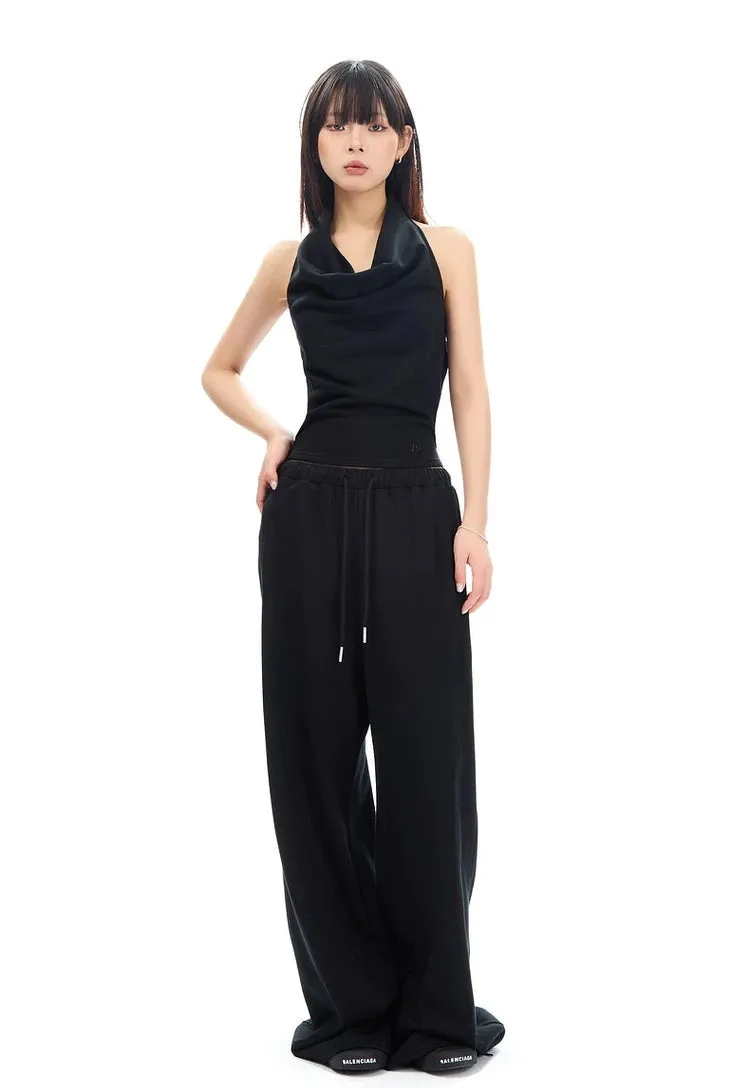 Cowl Neck Satin Halter Crop Top