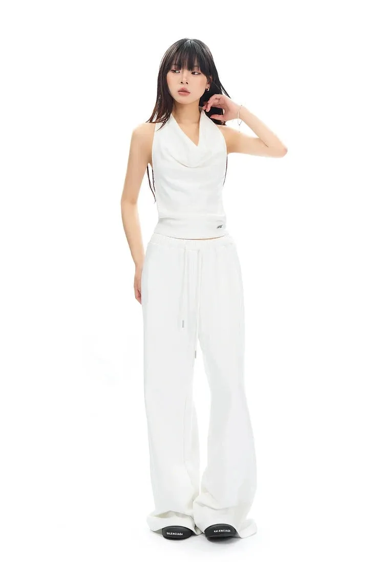 Cowl Neck Satin Halter Crop Top