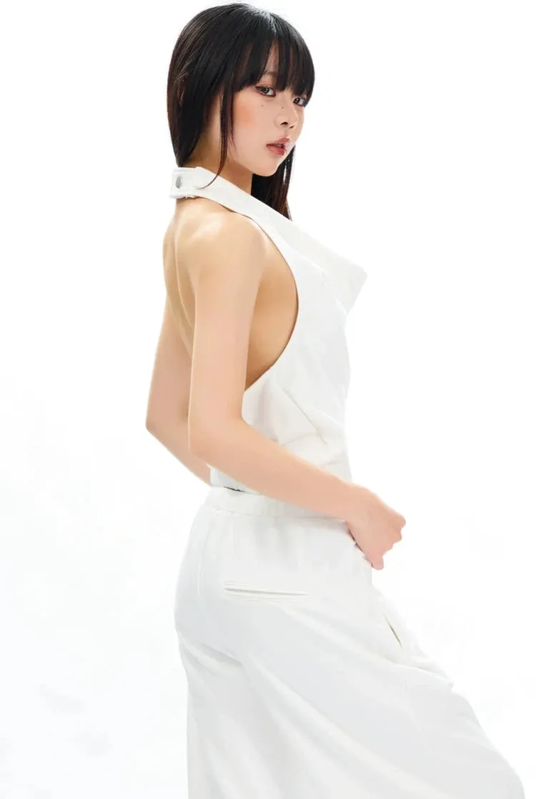 Cowl Neck Satin Halter Crop Top