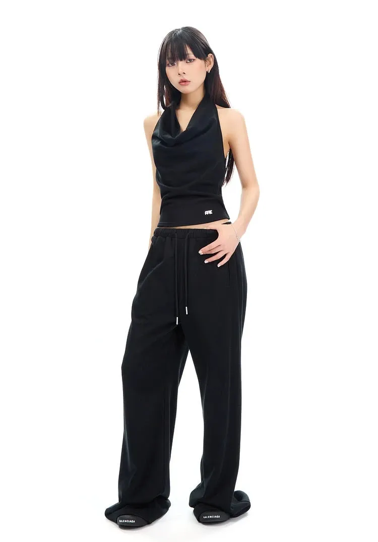 Cowl Neck Satin Halter Crop Top
