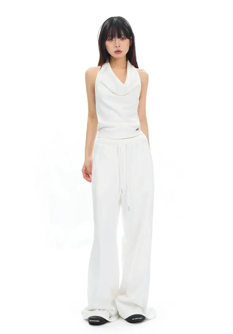 Cowl Neck Satin Halter Crop Top