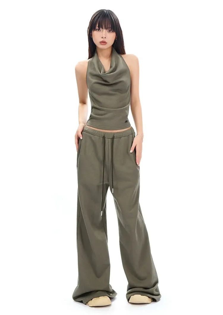 Cowl Neck Satin Halter Crop Top
