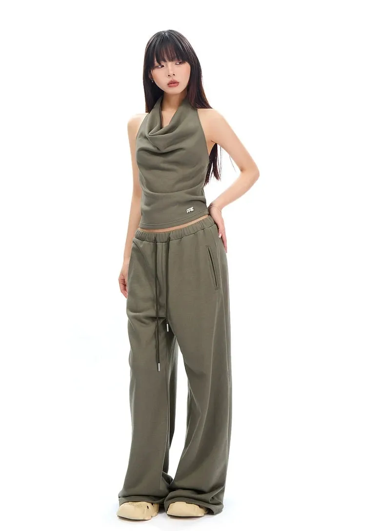 Cowl Neck Satin Halter Crop Top