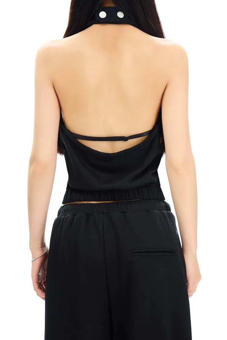 Cowl Neck Satin Halter Crop Top