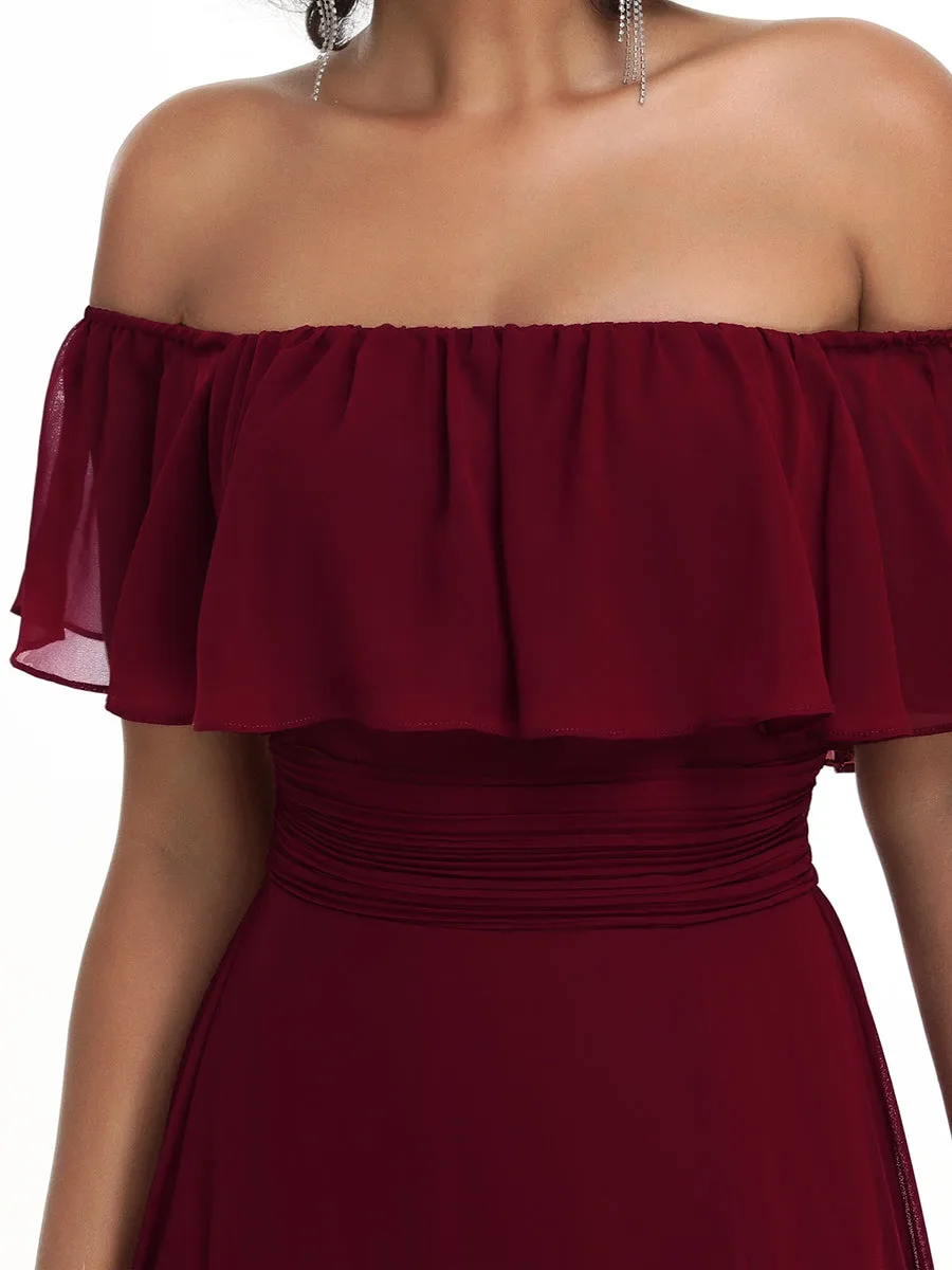Custom Size Women's Off Shoulder Ruffle Thigh Split Wholesale Bridesmaid Dresses