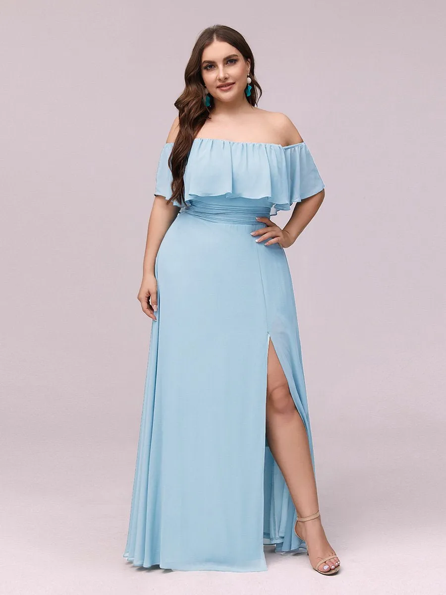 Custom Size Women's Off Shoulder Ruffle Thigh Split Wholesale Bridesmaid Dresses
