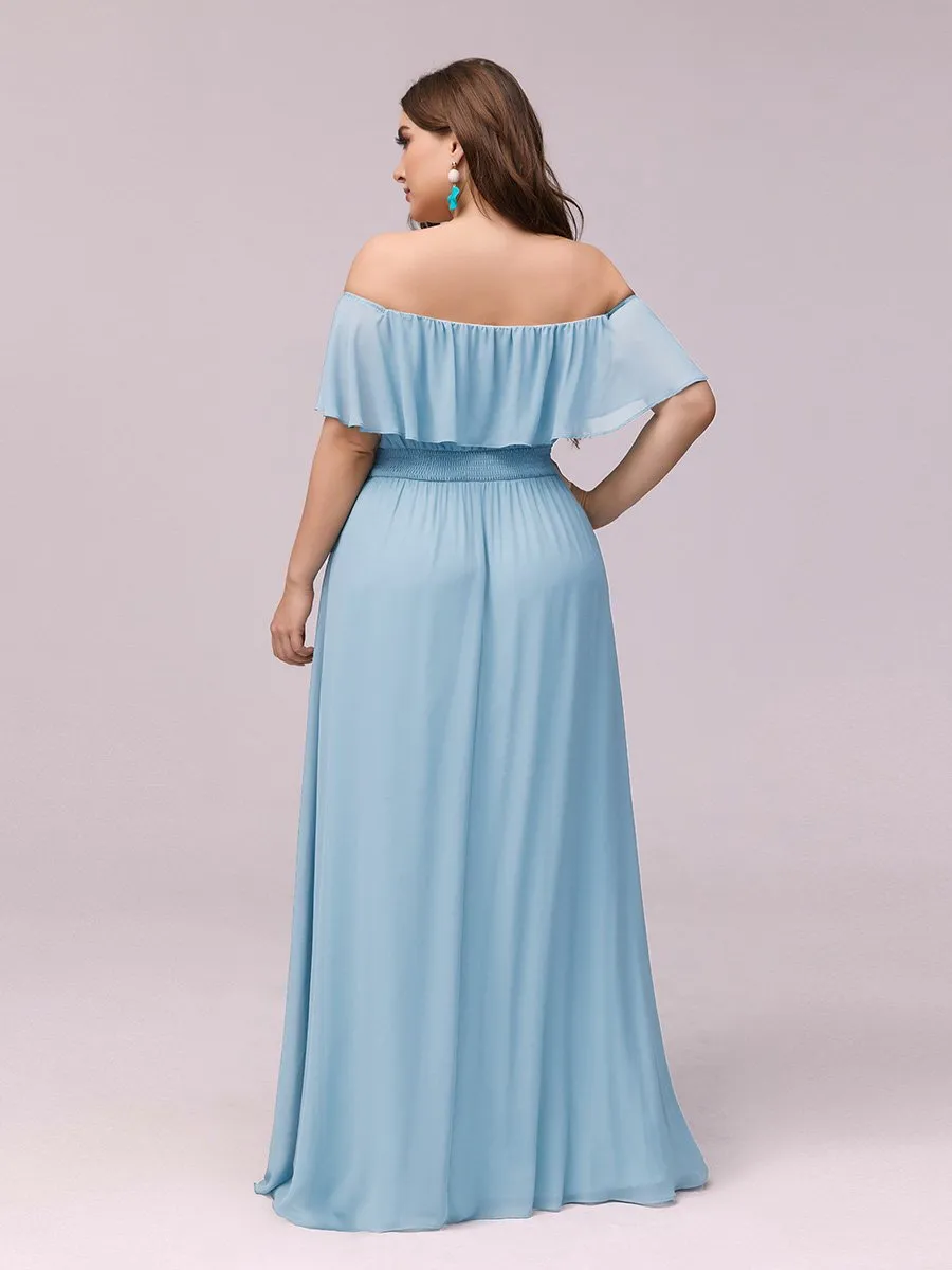 Custom Size Women's Off Shoulder Ruffle Thigh Split Wholesale Bridesmaid Dresses