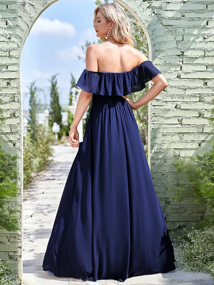 Custom Size Women's Off Shoulder Ruffle Thigh Split Wholesale Bridesmaid Dresses