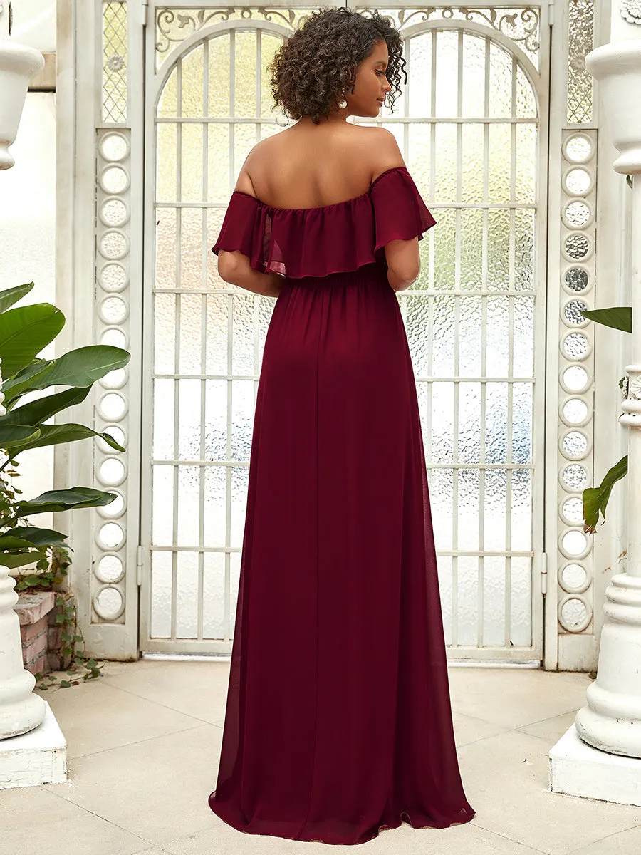 Custom Size Women's Off Shoulder Ruffle Thigh Split Wholesale Bridesmaid Dresses