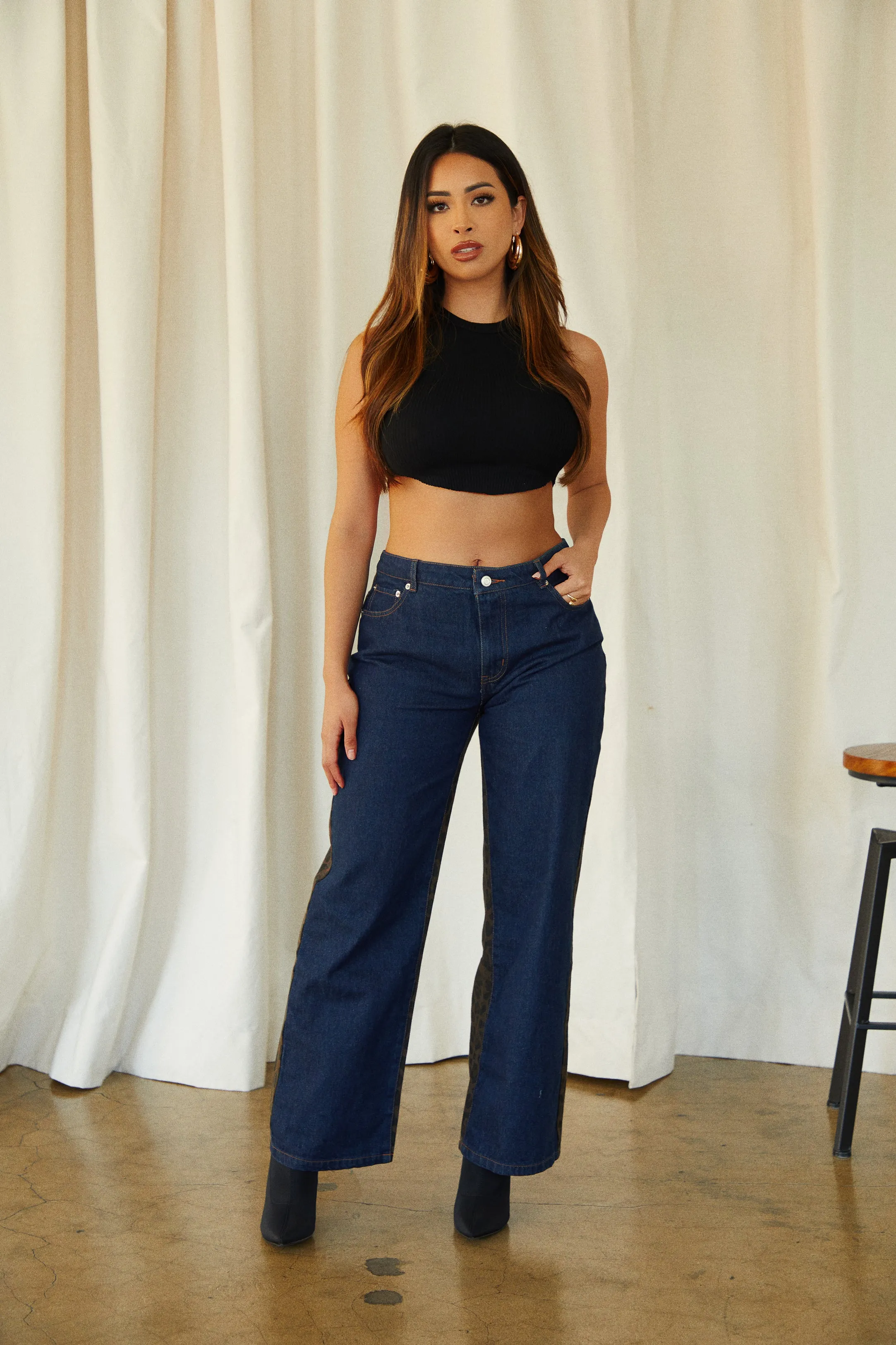 Danielle Straight Leg Pant - Leopard Denim