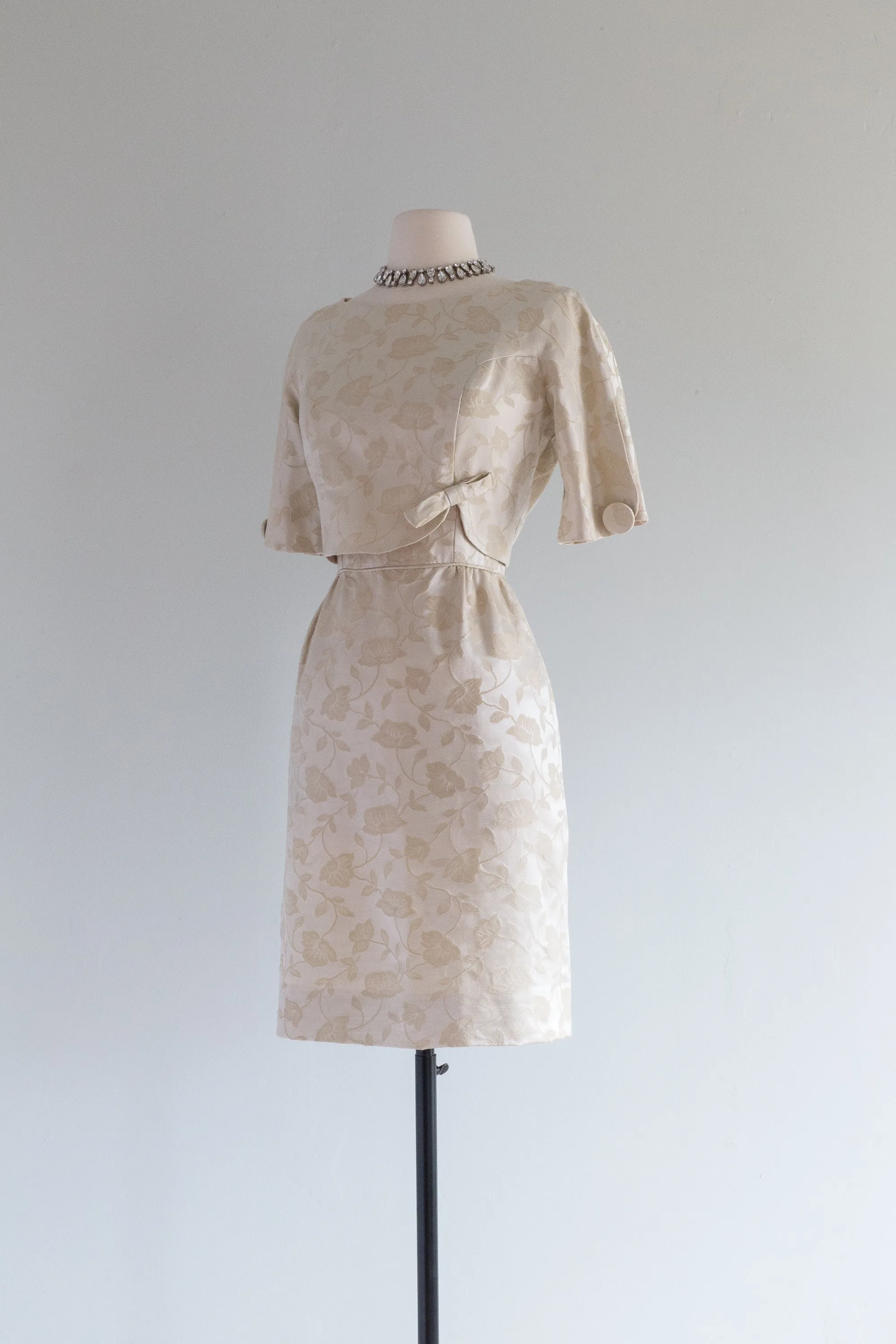 Darling 1960's Ivory Brocade Courthouse Wedding Dress Set / Medium