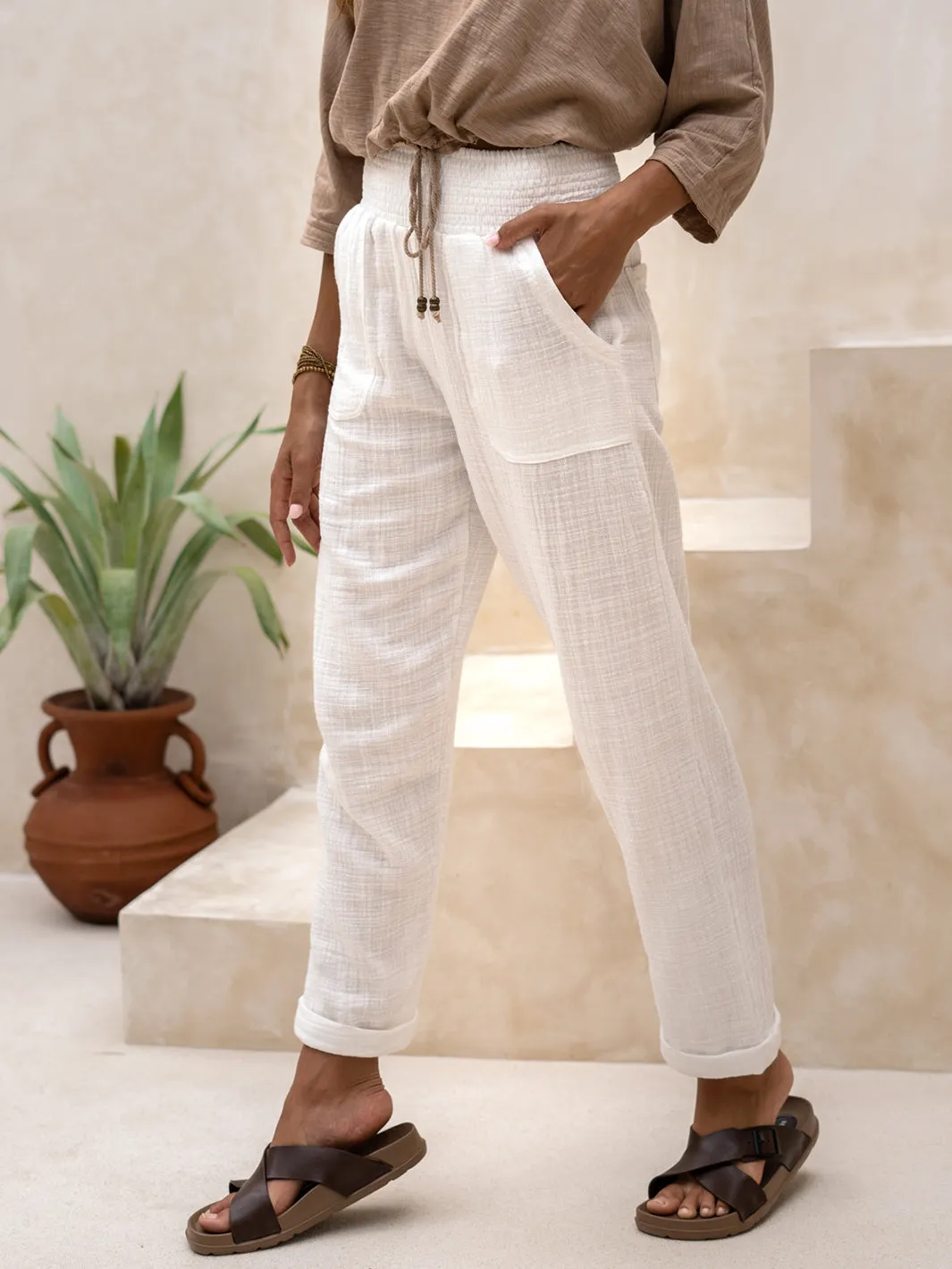 Delphi Premium Ivory Cotton Pants