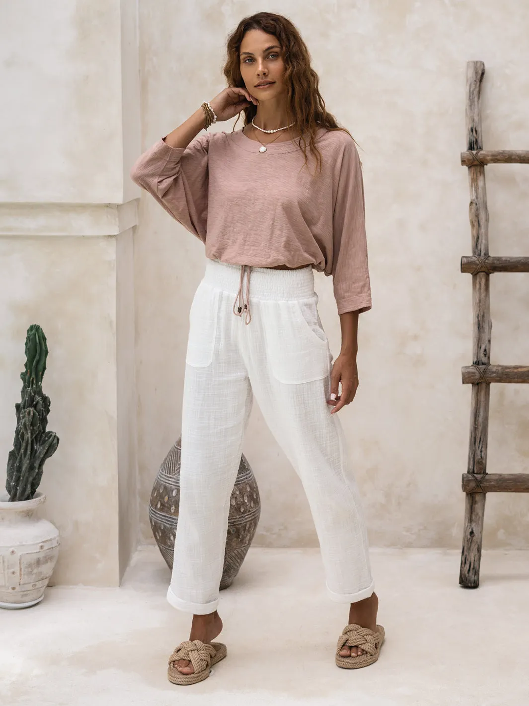 Delphi Premium Ivory Cotton Pants