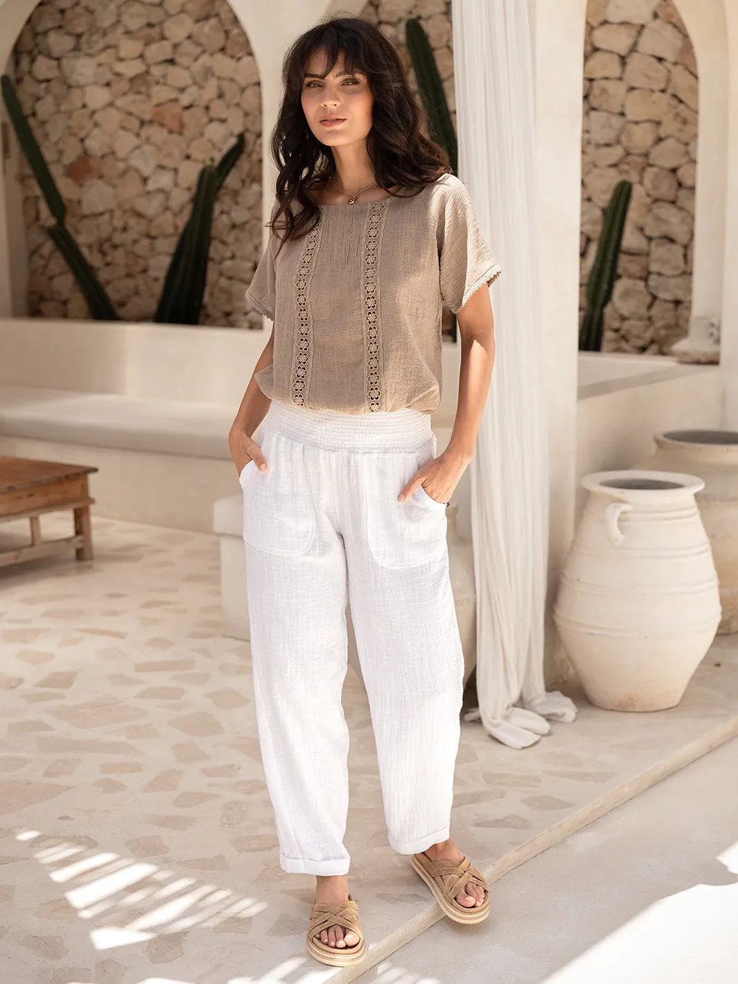 Delphi Premium Ivory Cotton Pants