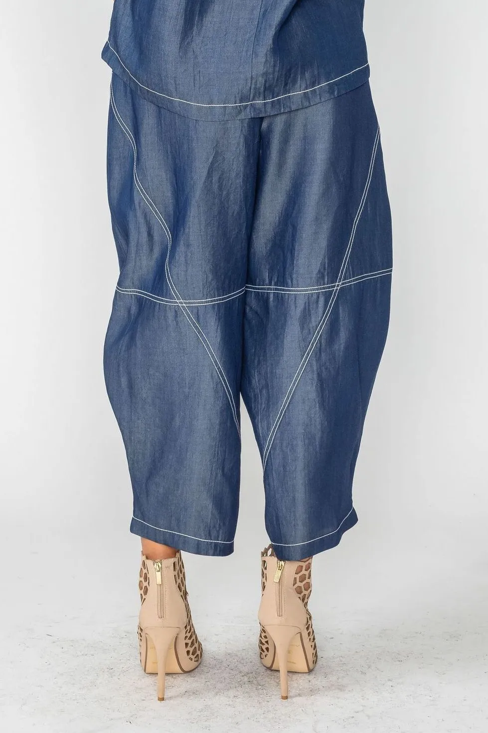 Denim Tencel Chambre Lantern Pull-On Pants