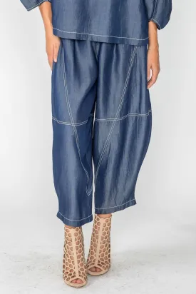 Denim Tencel Chambre Lantern Pull-On Pants