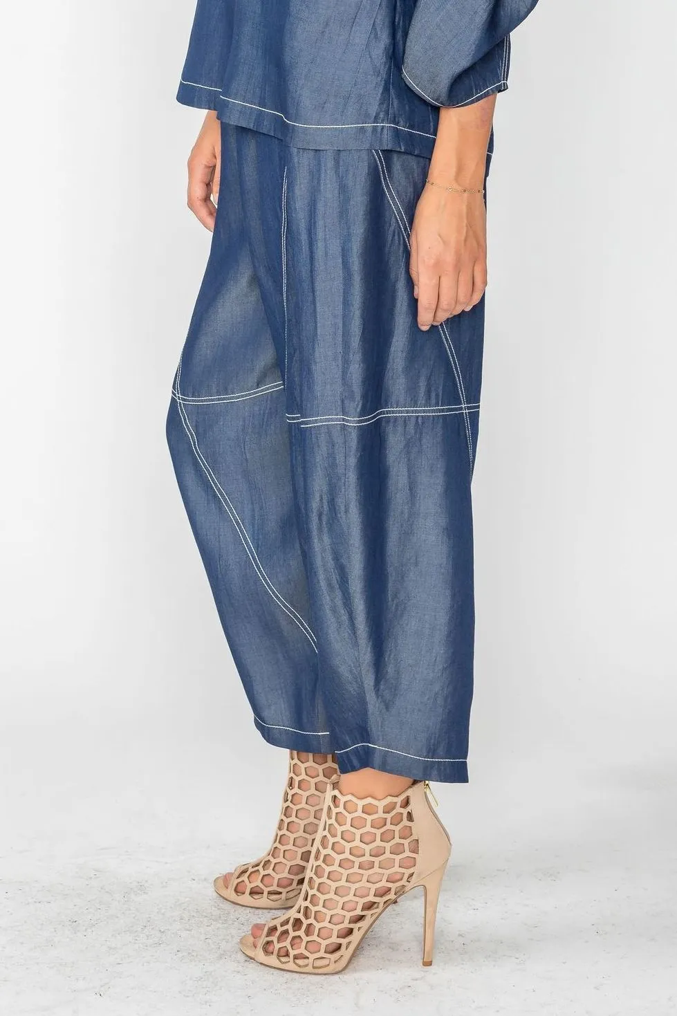 Denim Tencel Chambre Lantern Pull-On Pants