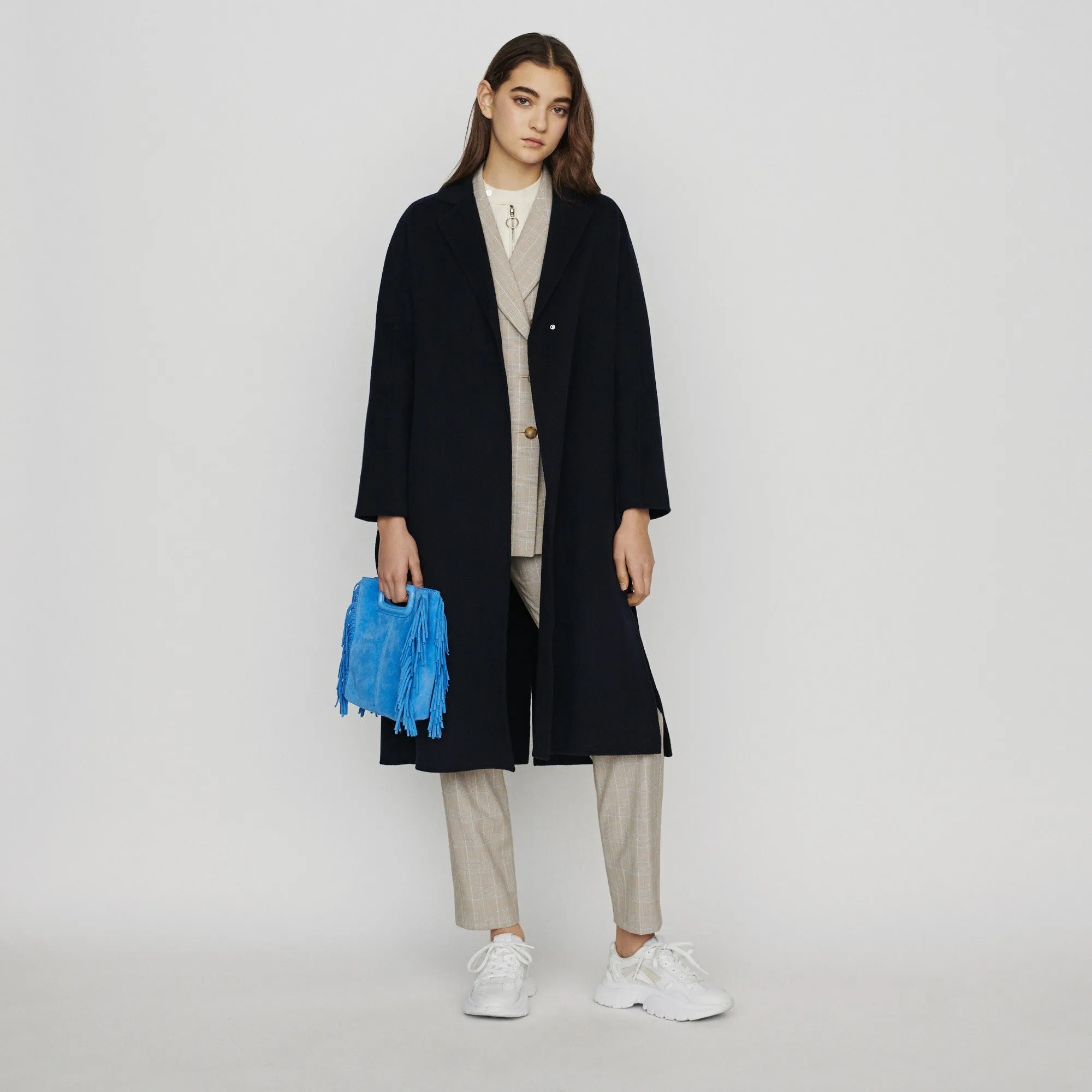 Double Face Coat With Belt - Navy