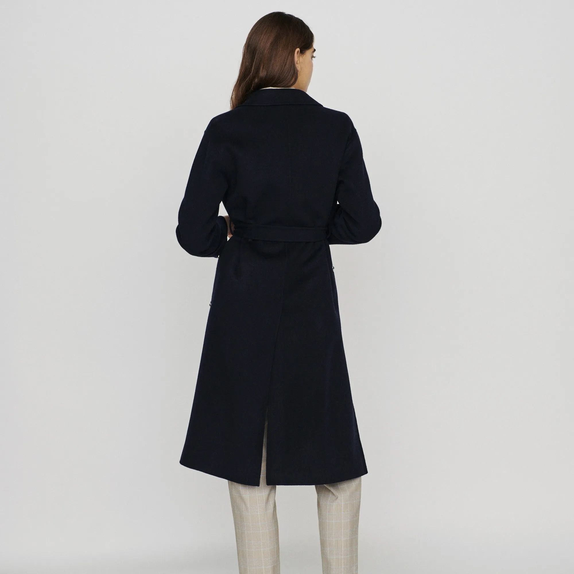 Double Face Coat With Belt - Navy