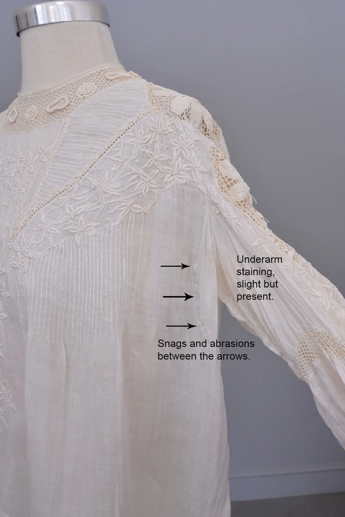 Edwardian White Blouse with Crochet and Embroidery | Restoration needed