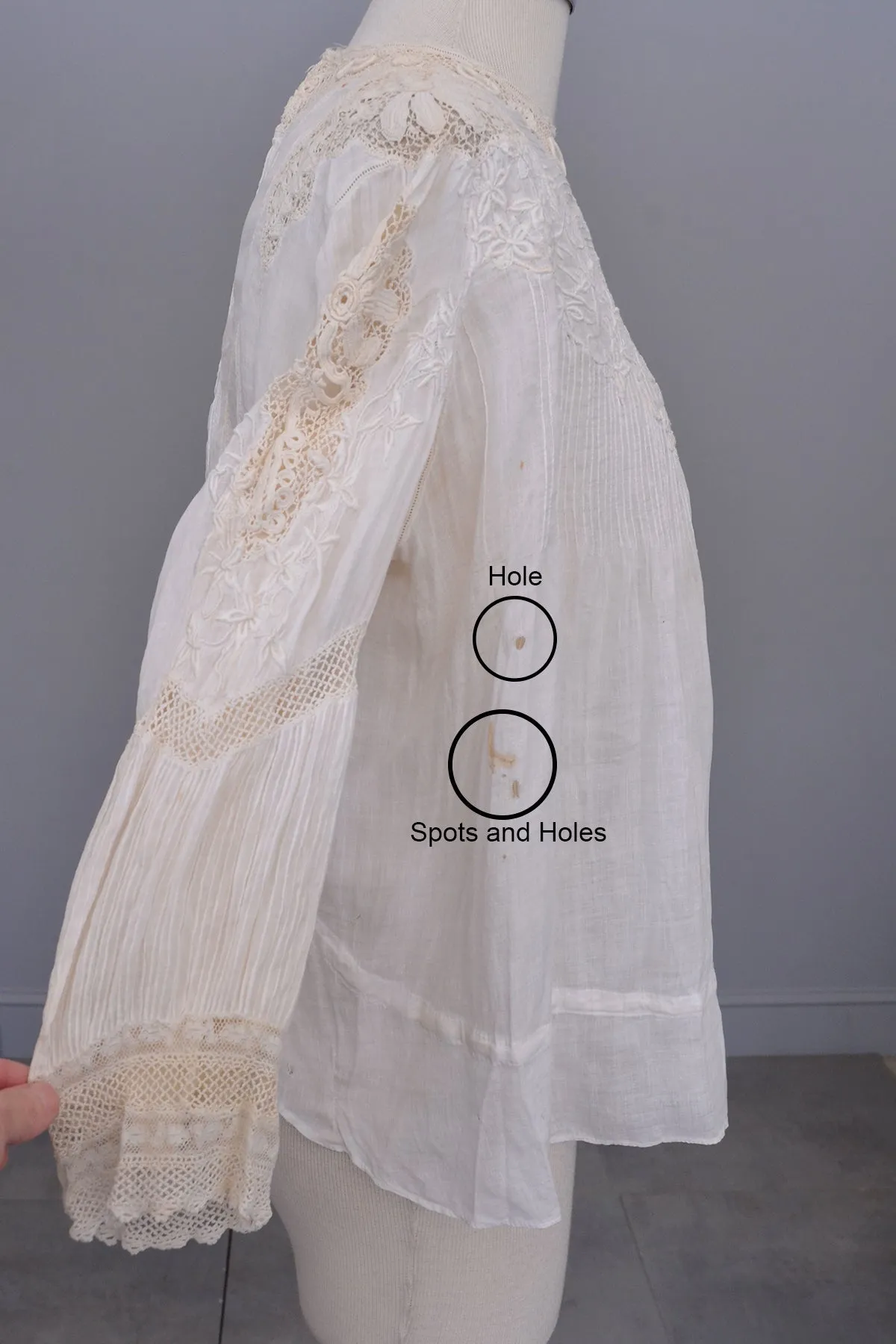 Edwardian White Blouse with Crochet and Embroidery | Restoration needed
