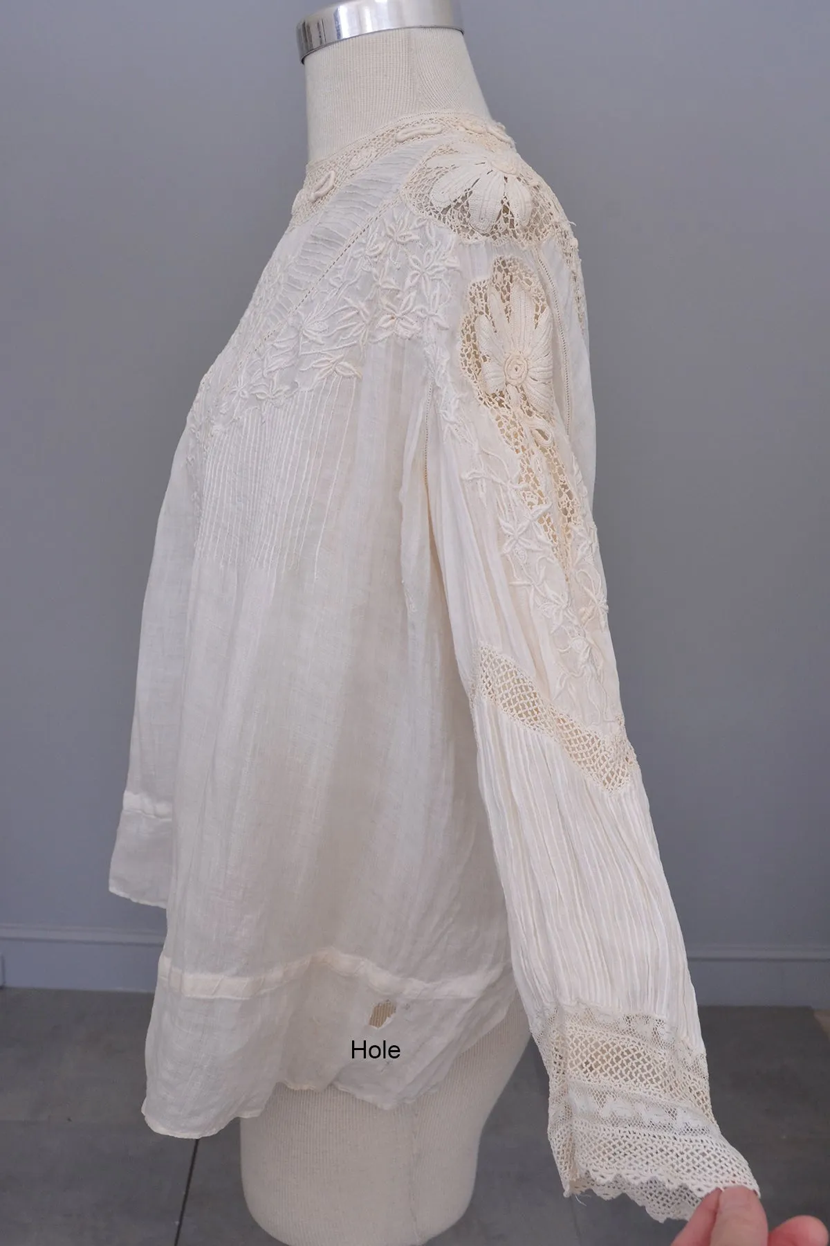 Edwardian White Blouse with Crochet and Embroidery | Restoration needed
