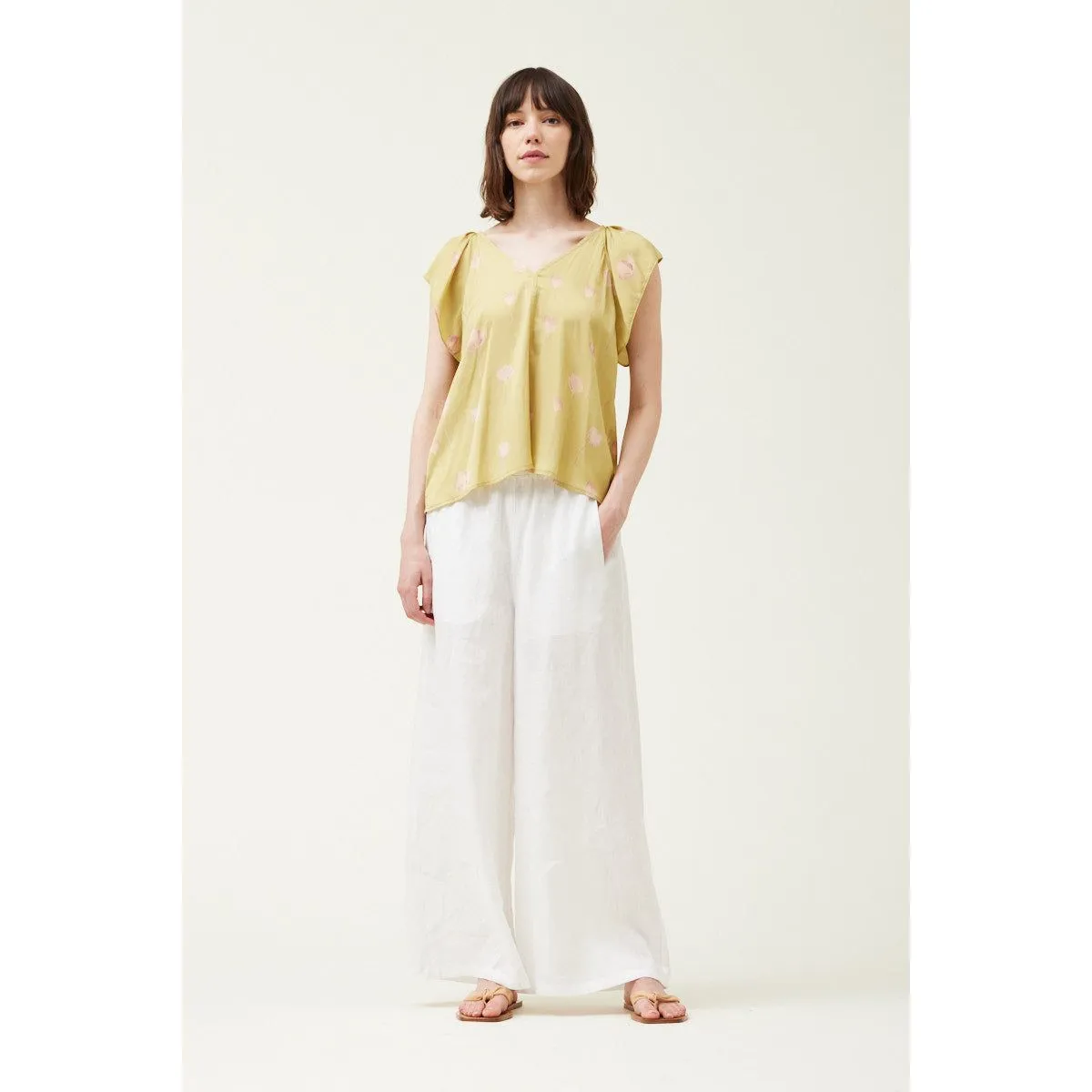 Eileen Linden Grade and Gather Satin Print Blouse