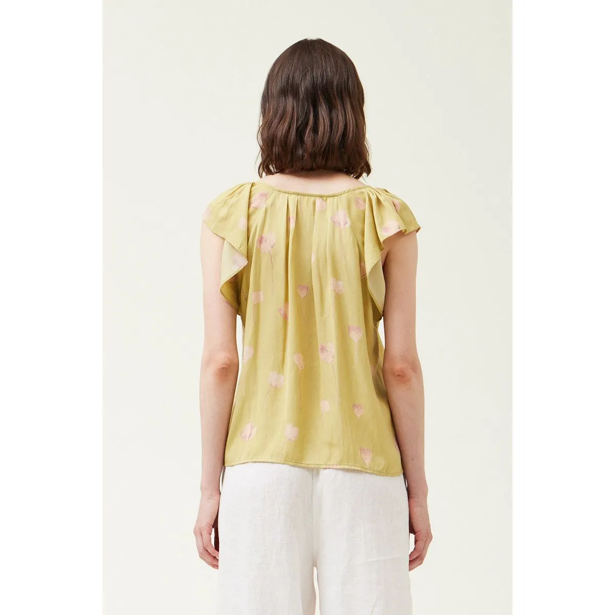 Eileen Linden Grade and Gather Satin Print Blouse