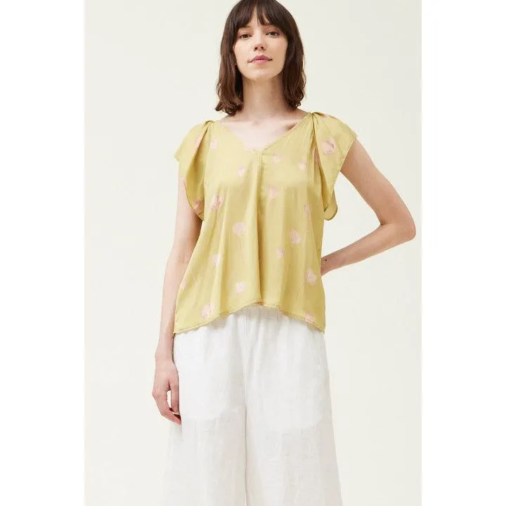Eileen Linden Grade and Gather Satin Print Blouse