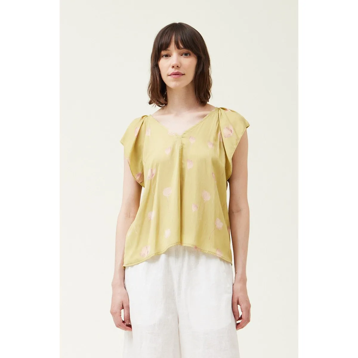 Eileen Linden Grade and Gather Satin Print Blouse
