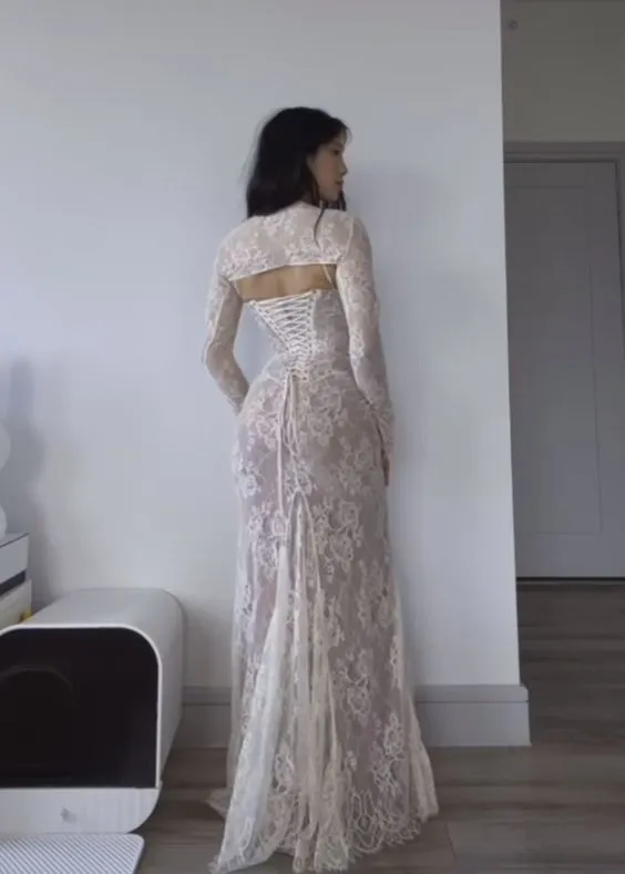 Elegant Lace Long Prom Dress Evening Gown SH1342