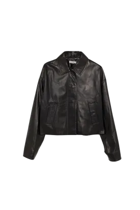 Everli Cropped Leather Jacket in Black