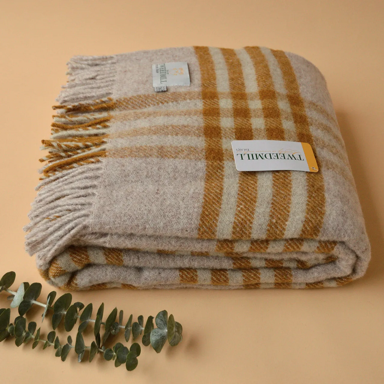 Extra Large Throw in 100% Wool - Hex Check - English Mustard (150x240cm) *Returning 2025