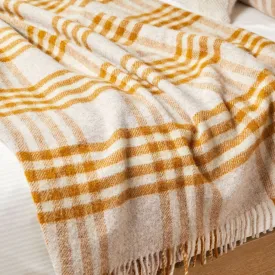 Extra Large Throw in 100% Wool - Hex Check - English Mustard (150x240cm) *Returning 2025