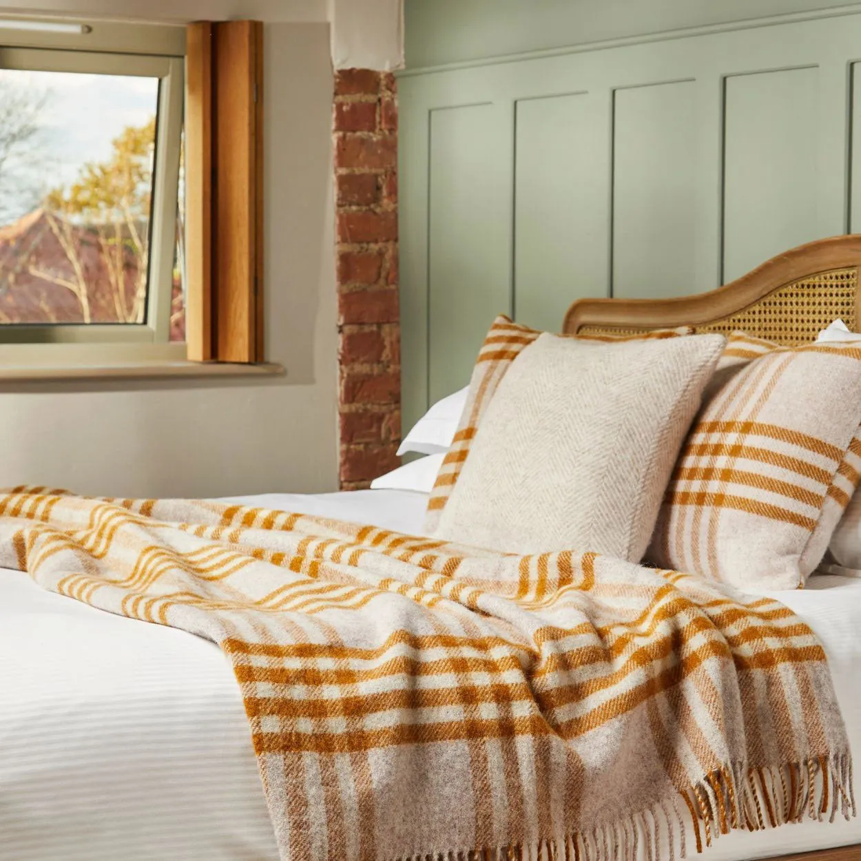 Extra Large Throw in 100% Wool - Hex Check - English Mustard (150x240cm) *Returning 2025